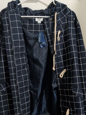crown & ivy Navy Windowpane Hooded Jacket with Cream Drawcords